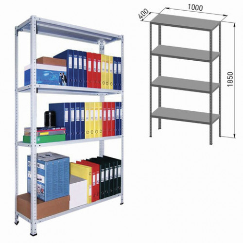 Стеллаж металлический ПРАКТИК MS, 1850х1000х400 мм, 4 полки, MS 185/100х40/4