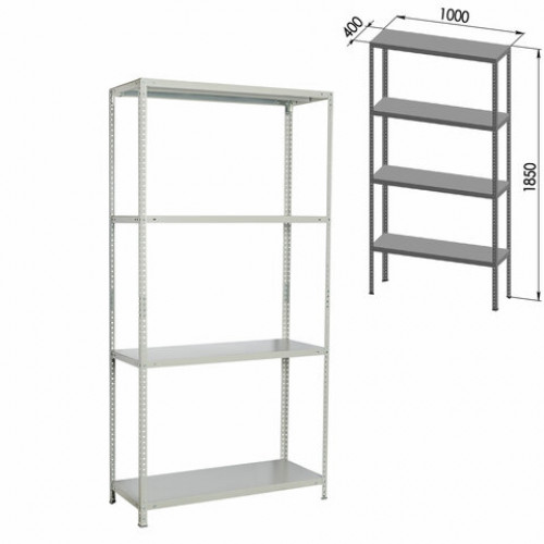 Стеллаж металлический BRABIX MS Plus-185/40-4, 1850х1000х400 мм, 4 полки, регулируемые опоры, 291105, S241BR154402