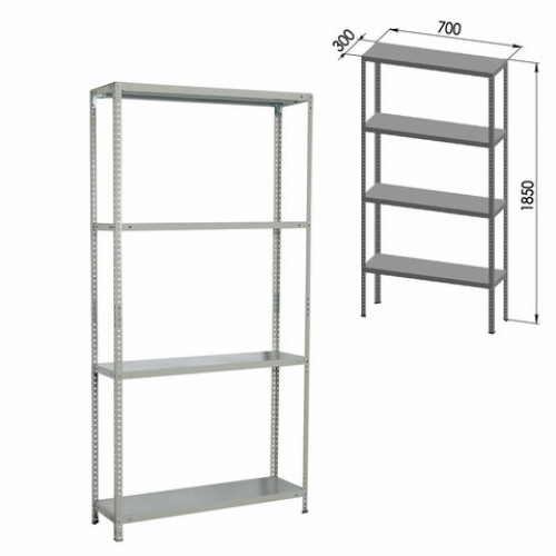 Стеллаж металлический BRABIX MS-185/30/70-4, 1850х700х300 мм, 4 полки, 291102, S241BR353402