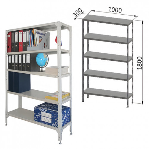 Стеллаж металлический УНИВЕРСАЛ, 1800х1000х300 мм, УСИЛЕННЫЕ СТОЙКИ, 5 полок, регулируемые опоры, 290145