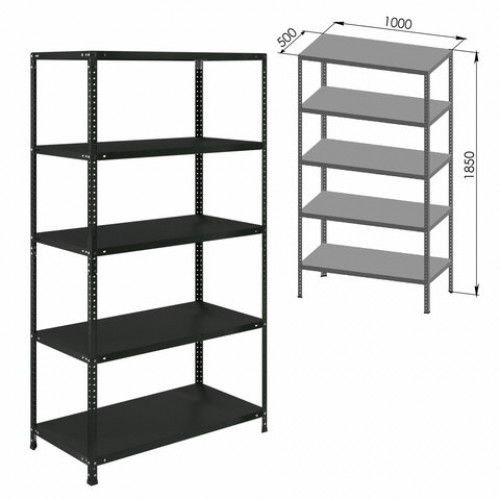 Стеллаж металлический BRABIX ГРАФИТ MS KD-185/50-5, лофт, 1850х1000х500 мм, 5 полок, 291270, S240BR145593