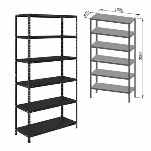 Стеллаж металлический BRABIX ГРАФИТ MS KD-200/40-6, лофт, 2000х1000х400 мм, 6 полок, 291272, S240BR244693