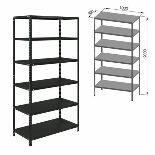 Стеллаж металлический BRABIX ГРАФИТ MS KD-200/50-6, лофт, 2000х1000х500 мм, 6 полок, 291273, S240BR245693