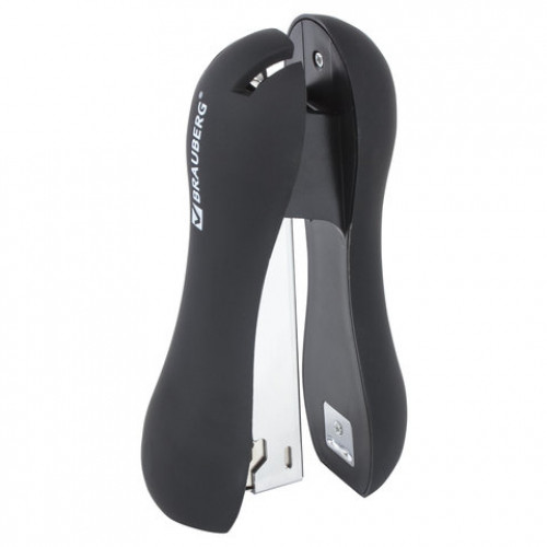 Степлер №24/6, 26/6 BRAUBERG Soft Black, до 20 листов, эргономичный, черный, 226862