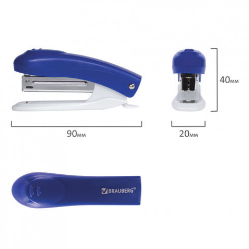 Степлер №10 BRAUBERG Original, до 12 листов, с антистеплером, синий, 222530