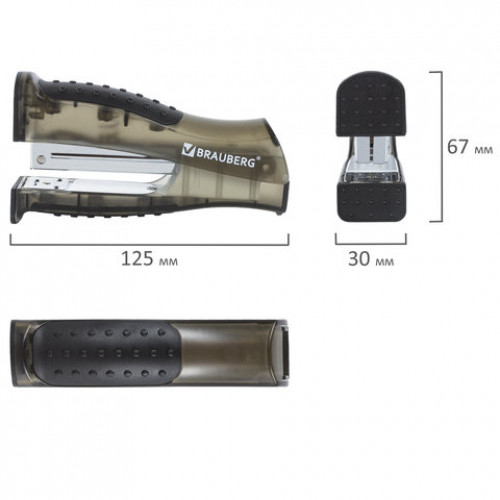 Степлер №24/6, 26/6 BRAUBERG VS-100, до 20 листов, с резиновой накладкой, черный, 226863