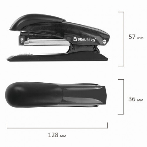Степлер №24/6, 26/6 металлический BRAUBERG Office Expert, до 25 листов, черный, 228593