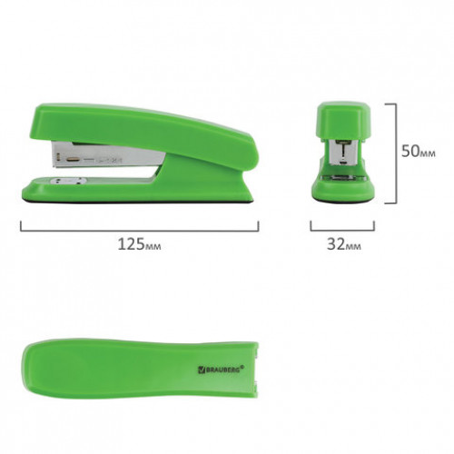 Степлер №24/6, 26/6 BRAUBERG Standard, до 25 листов, зеленый, 226853