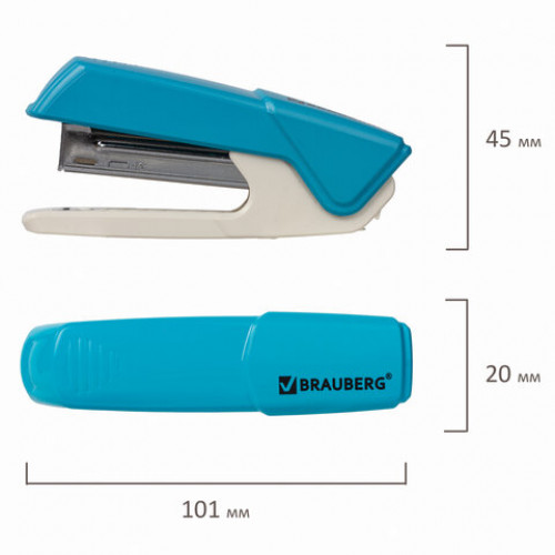 Степлер №10 BRAUBERG ADVANCED, до 15 листов, с антистеплером, голубой, 228747