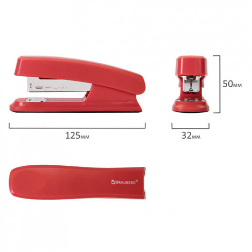 Степлер №24/6, 26/6 BRAUBERG Standard, до 25 листов, красный, 226854