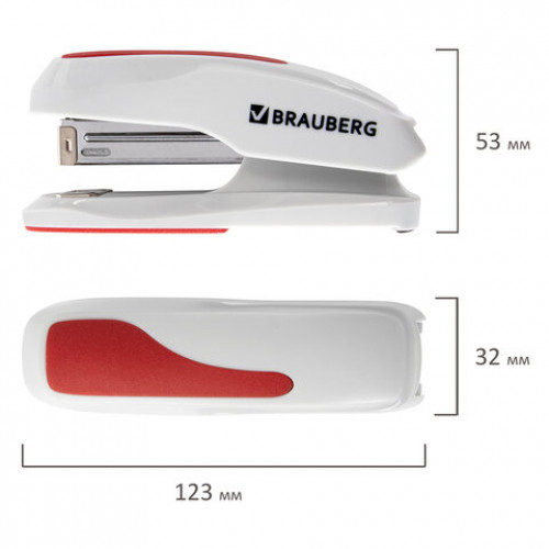 Степлер №24/6, 26/6 BRAUBERG Extra, до 30 листов, серо-красный, 229088