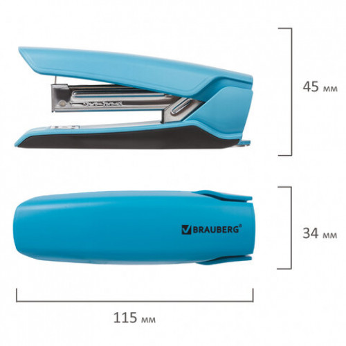 Степлер №24/6, 26/6 BRAUBERG ULTRA, до 30 листов, с антистеплером, голубой, 228757