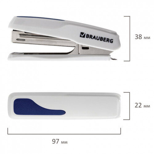 Степлер №10 BRAUBERG Extra, до 20 листов, антистеплер, серо-синий, 229081