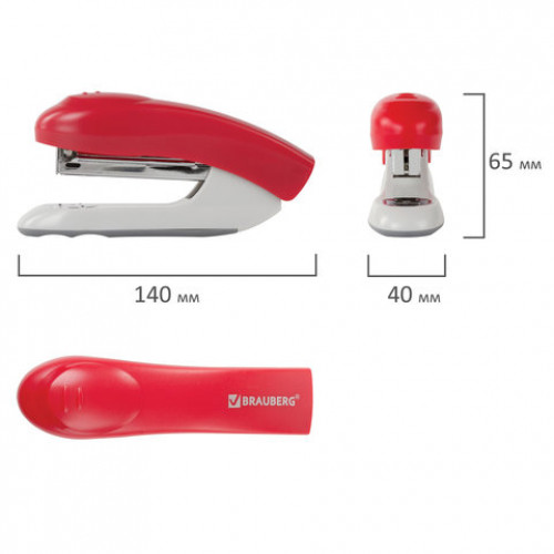 Степлер №24/6, 26/6 BRAUBERG Original, до 25 листов, красный, 227770