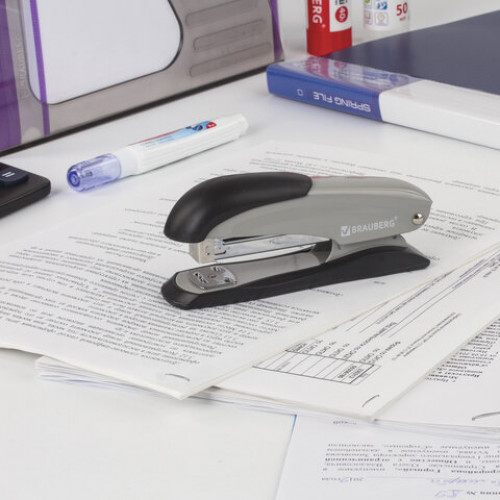 Степлер №24/6, 26/6 металлический BRAUBERG Office Expert, до 25 листов, серый, 228596