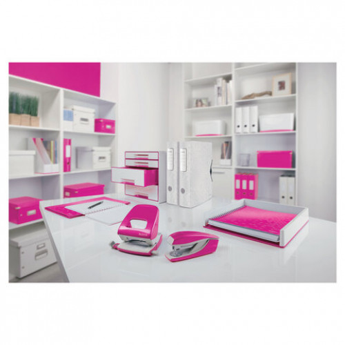 Степлер №24/6, 26/6 металлический LEITZ New NeXXt WOW, до 30 л., розовый металлик, 55022023