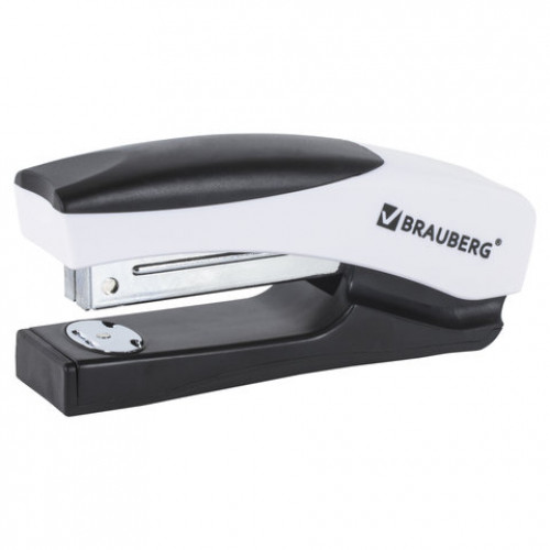 Степлер №24/6, 26/6 BRAUBERG Soft, до 20 листов, с резиновой накладкой, черно-белый, 226865