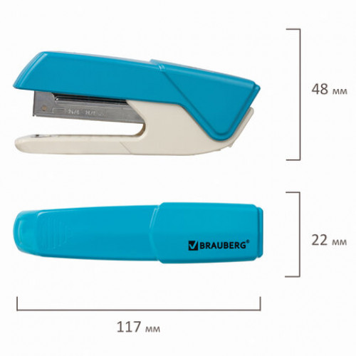 Степлер №24/6, 26/6 BRAUBERG ADVANCED, до 20 листов, с антистеплером, голубой, 228749