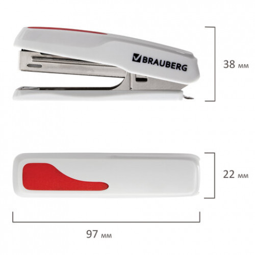 Степлер №10 BRAUBERG Extra, до 20 листов, антистеплер, серо-красный, 229082
