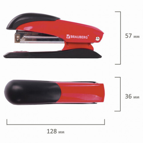 Степлер №24/6, 26/6 металлический BRAUBERG Office Expert, до 25 листов, красный, 228595