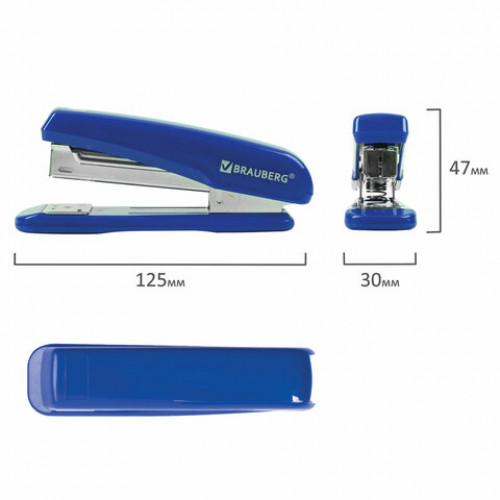 Степлер №24/6, 26/6 BRAUBERG Classic, до 25 листов, синий, 228501