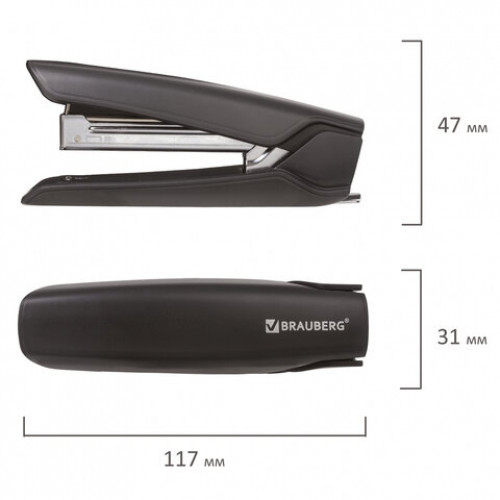 Степлер №10 BRAUBERG ULTRA, до 20 листов, с антистеплером, черный, 228754
