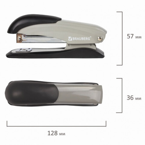 Степлер №24/6, 26/6 металлический BRAUBERG Office Expert, до 25 листов, серый, 228596