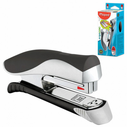 Степлер №24/6-26/6 MAPED (Франция) Ergologic, до 25 листов, с контейнером для скоб, серо-черный, 352511