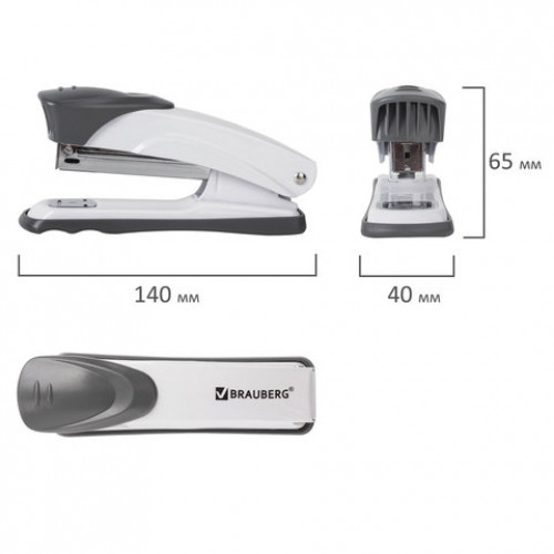 Степлер №24/6, 26/6 металлический BRAUBERG Universal+, до 25 листов, белый, 227781