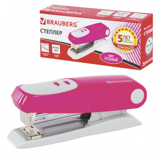 Степлер №24/6, 26/6 BRAUBERG Germanium, до 20 листов, розовый, ГАРАНТИЯ 5 ЛЕТ, 226575