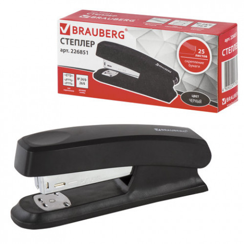 Степлер №24/6, 26/6 BRAUBERG Standard, до 25 листов, черный, 226851