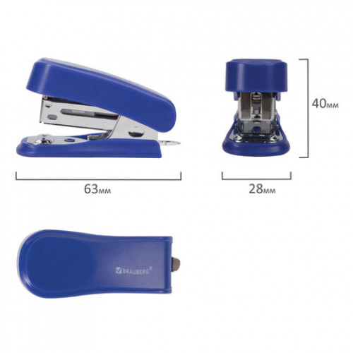 Степлер №24/6, 26/6 МИНИ BRAUBERG Standard, до 25 листов, с антистеплером, синий, 226850