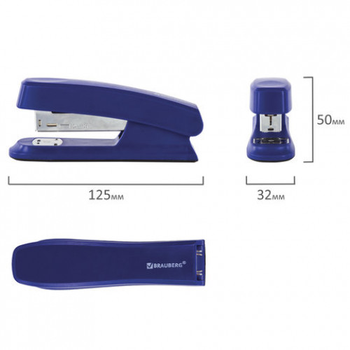 Степлер №24/6, 26/6 BRAUBERG Standard, до 25 листов, синий, 226852