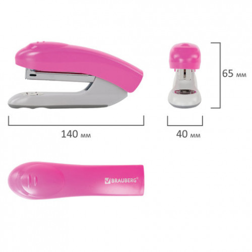 Степлер №24/6, 26/6 BRAUBERG Original, до 25 листов, розовый, 227773