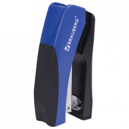 Степлер №24/6, 26/6 BRAUBERG Soft, до 20 листов, с резиновой накладкой, черно-синий, 226866