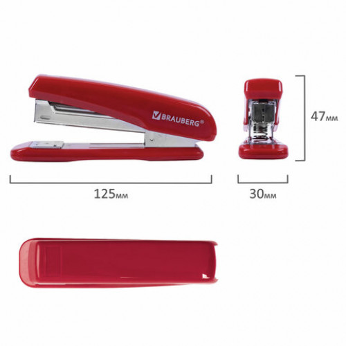 Степлер №24/6, 26/6 BRAUBERG Classic, до 25 листов, красный, 228502