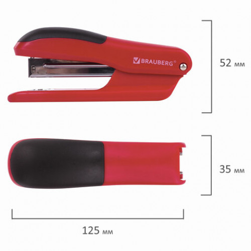 Степлер №24/6, 26/6 BRAUBERG SX-39, до 25 листов, красный, 228592