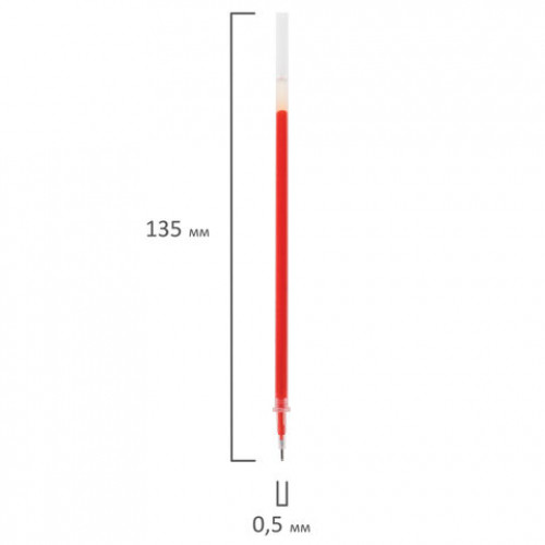Стержень гелевый STAFF Basic, 135 мм, КРАСНЫЙ, игольчатый узел 0,5 мм, линия письма 0,35 мм, 170230