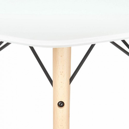 Стол обеденный BRABIX Eames T-01, круглый диаметр 80 см, опоры дерево, пластик белый, 532633