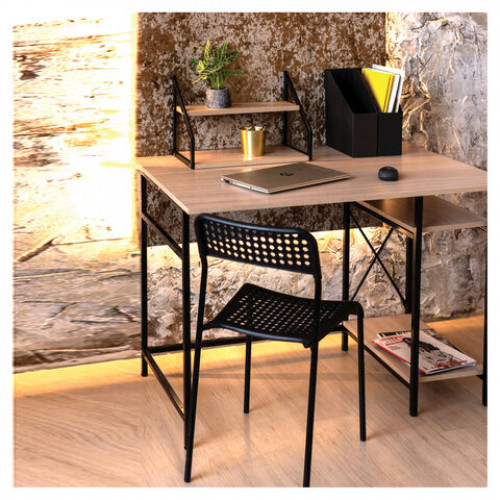 Стол BRABIX SMART CD-018, 1100х600х765 мм, ЛОФТ, 2 полки, металл/ЛДСП ясень шимо светлый, каркас черный, 641945