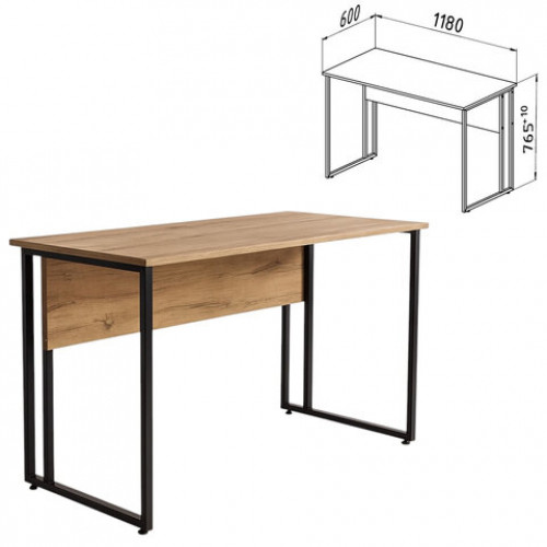 Стол BRABIX SMART CD-019, 1180х600х770 мм, ЛОФТ, металл/ЛДСП бунратти, каркас черный, 641948