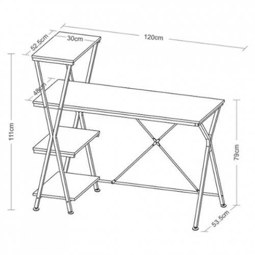 Стол на металлокаркасе BRABIX LOFT CD-004, 1200х535х1110 мм, 3 полки, цвет дуб натуральный, 641220