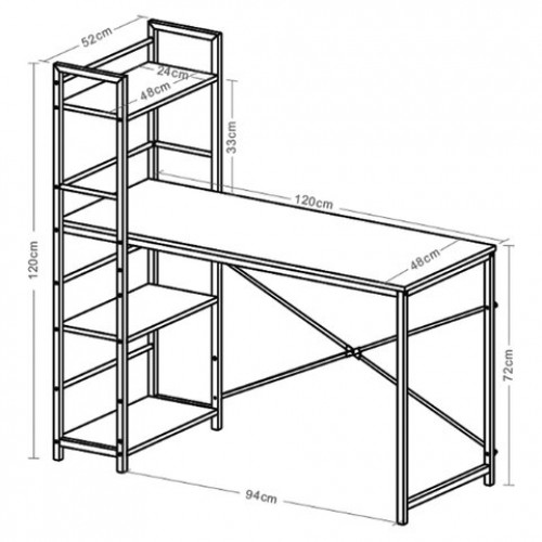 Стол на металлокаркасе BRABIX LOFT CD-005, 1200х520х1200 мм, 3 полки, цвет морёный дуб, 641221