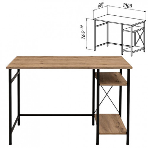 Стол BRABIX SMART CD-018, 1100х600х765 мм, ЛОФТ, 2 полки, металл/ЛДСП бунратти, каркас черный, 641946