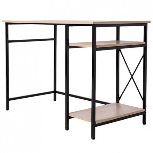 Стол BRABIX SMART CD-018, 1100х600х765 мм, ЛОФТ, 2 полки, металл/ЛДСП ясень шимо светлый, каркас черный, 641945