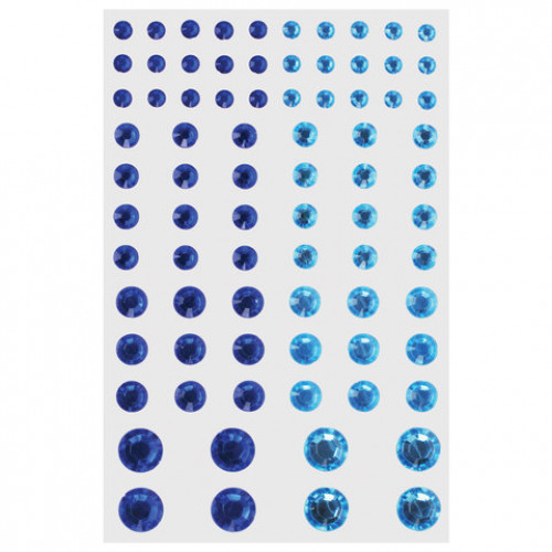 Стразы самоклеящиеся Круглые, 6-15 мм, 80 штук, синие и голубые, на подложке, ОСТРОВ СОКРОВИЩ, 661392