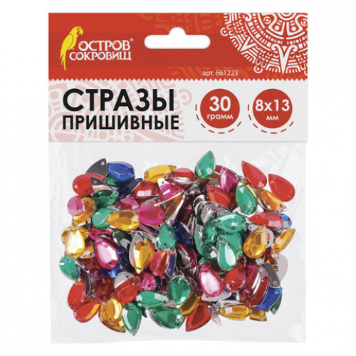 Стразы для творчества Капля, цвет ассорти, 8х13 мм, 30 грамм, ОСТРОВ СОКРОВИЩ, 661223