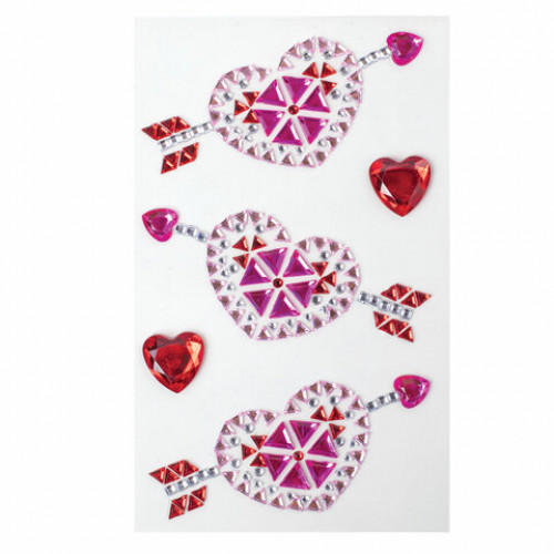 Наклейки готовые из страз СЕРДЦА, 5 декоративных элементов, 9,5х15,5 см, ОСТРОВ СОКРОВИЩ, 662242