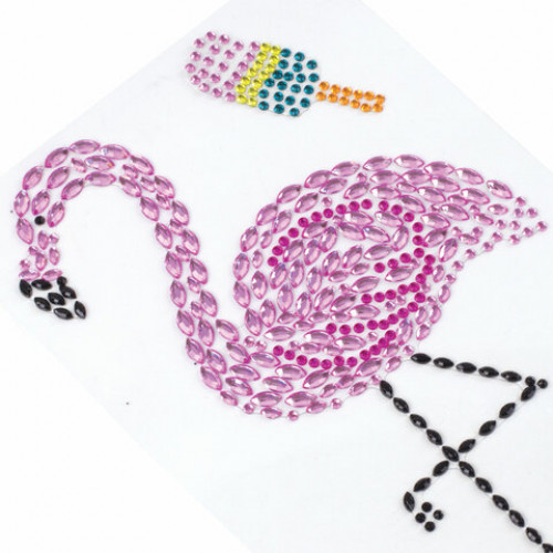 Наклейки готовые из страз ФЛАМИНГО, 4 декоративных элемента, 9,5х15,5 см, ОСТРОВ СОКРОВИЩ, 662243