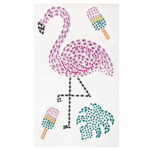 Наклейки готовые из страз ФЛАМИНГО, 4 декоративных элемента, 9,5х15,5 см, ОСТРОВ СОКРОВИЩ, 662243